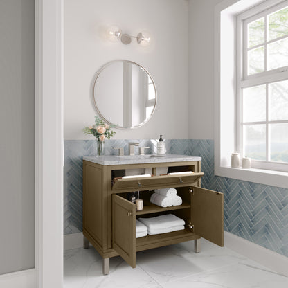 James Martin Vanities Chicago 36" Walnut Whisper Single Vanity With 3cm Eternal Jasmine Pearl Silestone Top