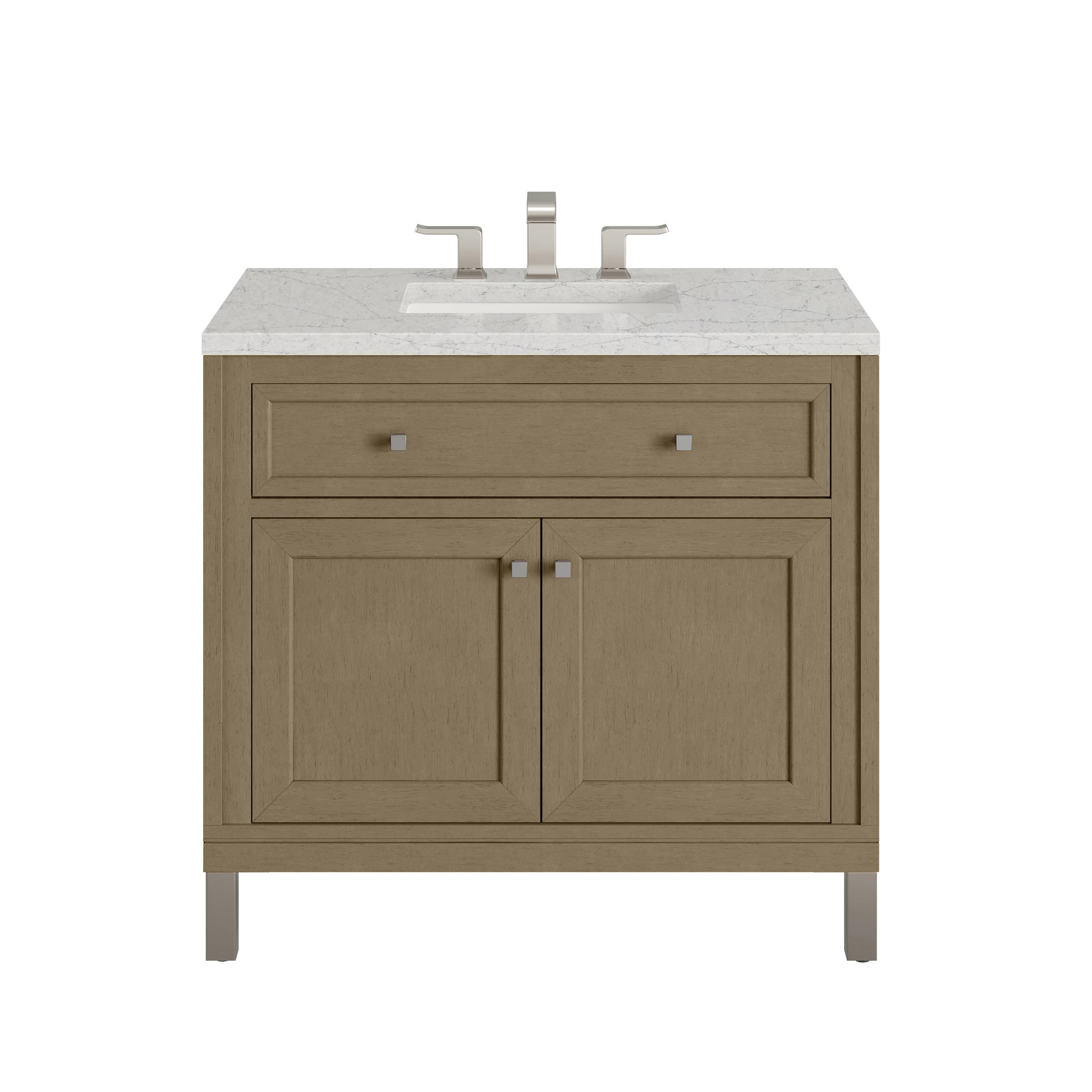 James Martin Vanities Chicago 36" Walnut Whisper Single Vanity With 3cm Eternal Jasmine Pearl Silestone Top