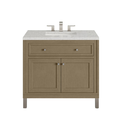 James Martin Vanities Chicago 36" Walnut Whisper Single Vanity With 3cm Eternal Jasmine Pearl Silestone Top