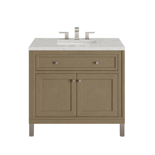 James Martin Vanities Chicago 36" Walnut Whisper Single Vanity With 3cm Eternal Jasmine Pearl Silestone Top