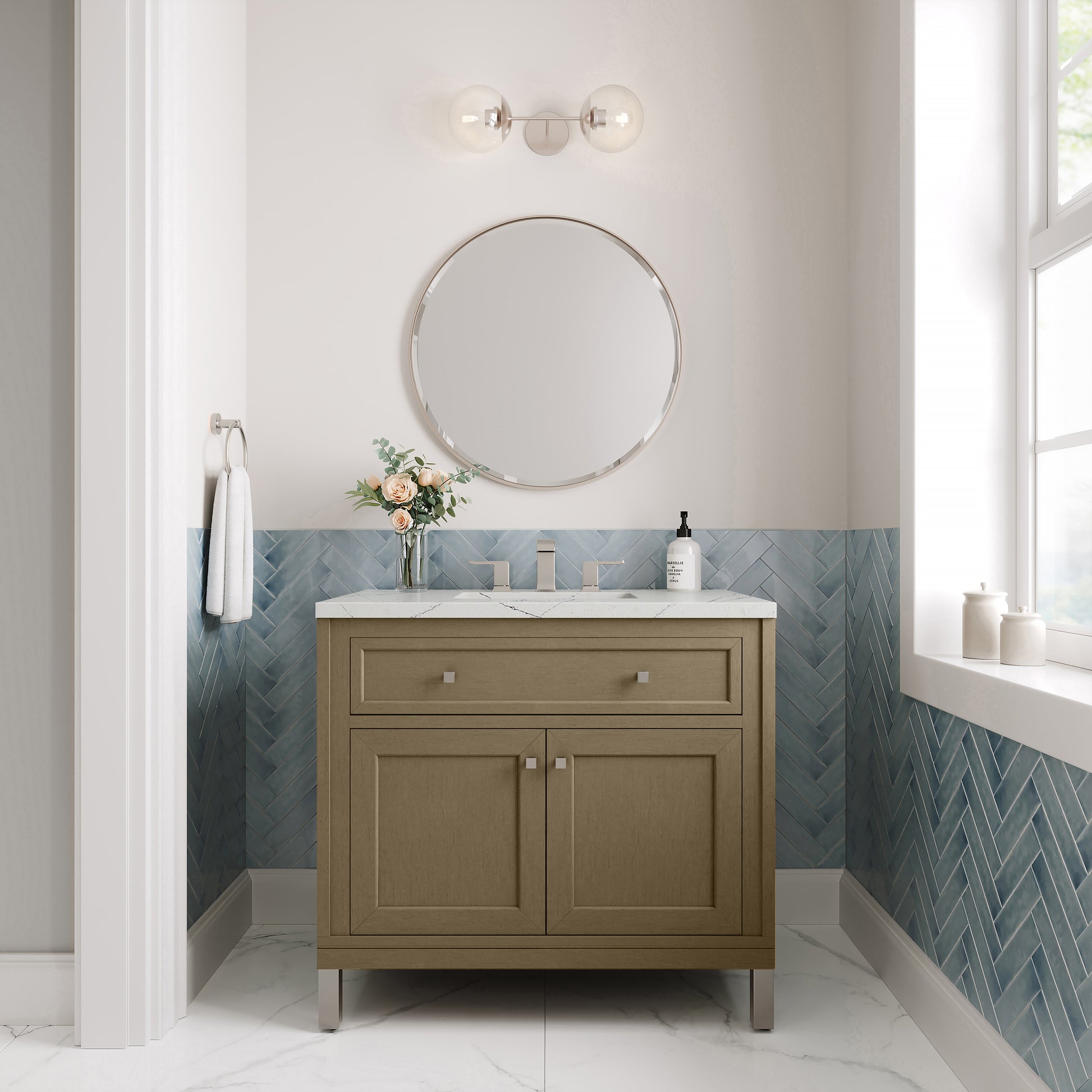 James Martin Vanities Chicago 36" Walnut Whisper Single Vanity With 3cm Ethereal Noctis Silestone Top