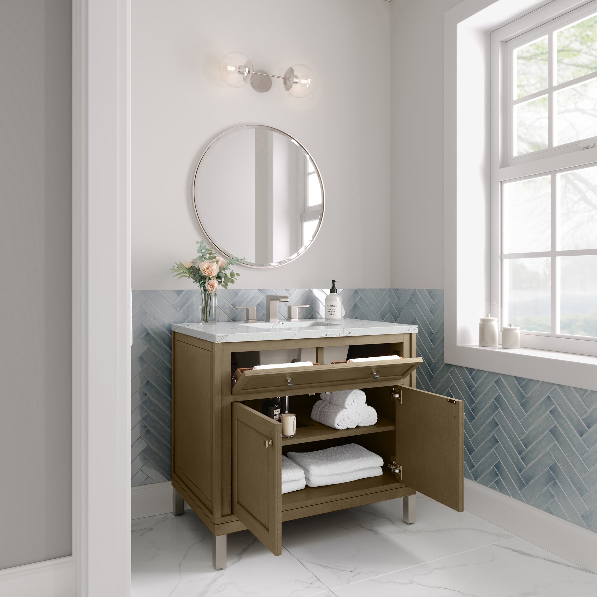 James Martin Vanities Chicago 36" Walnut Whisper Single Vanity With 3cm Ethereal Noctis Silestone Top