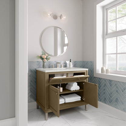 James Martin Vanities Chicago 36" Walnut Whisper Single Vanity With 3cm Lime Delight Silestone Top