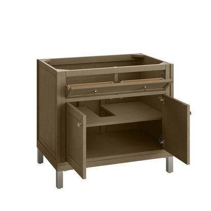 James Martin Vanities Chicago 36" Walnut Whisper Single Vanity With 3cm Victorian Silver Silestone Top