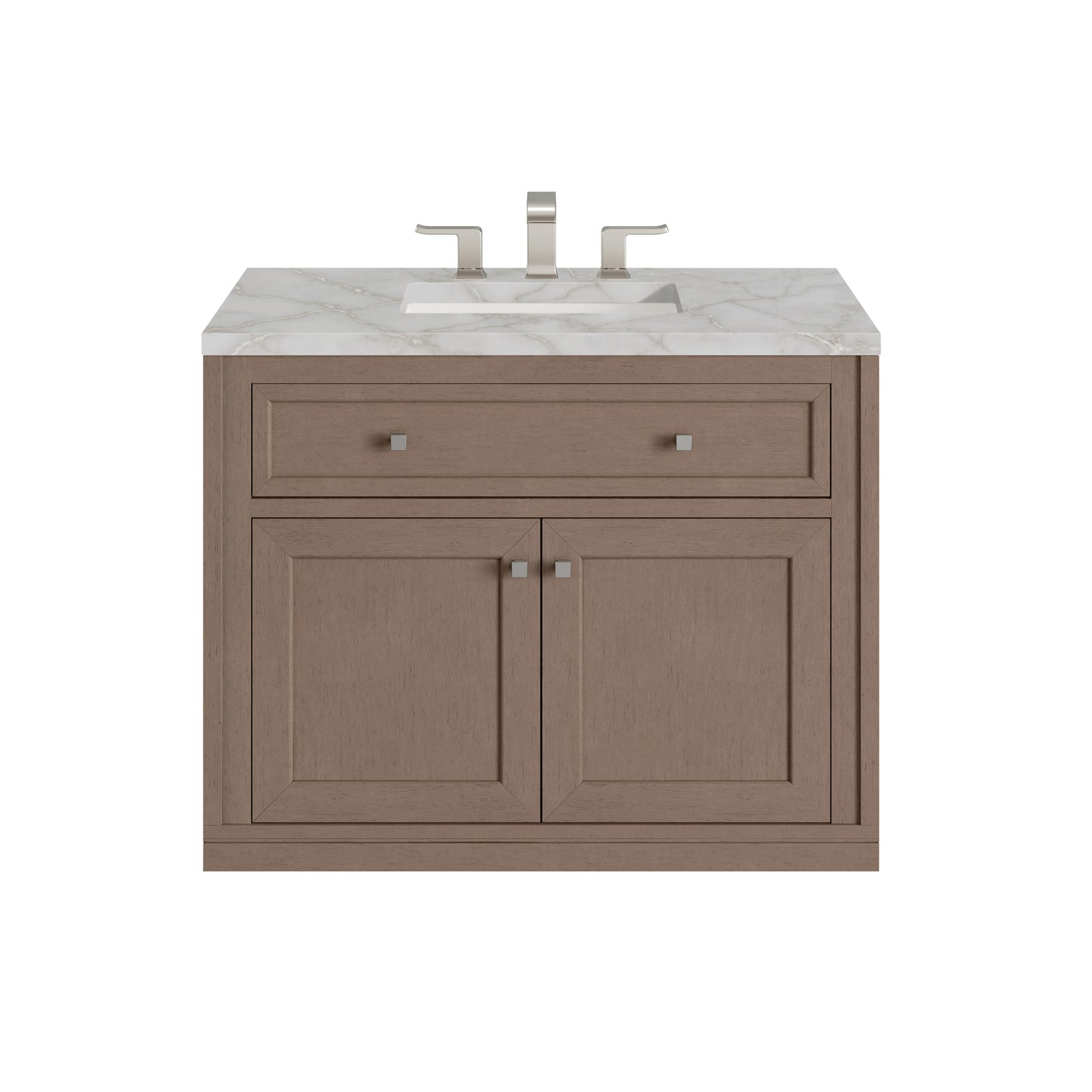 James Martin Vanities Chicago 36" Walnut Whisper Single Vanity With 3cm Victorian Silver Silestone Top