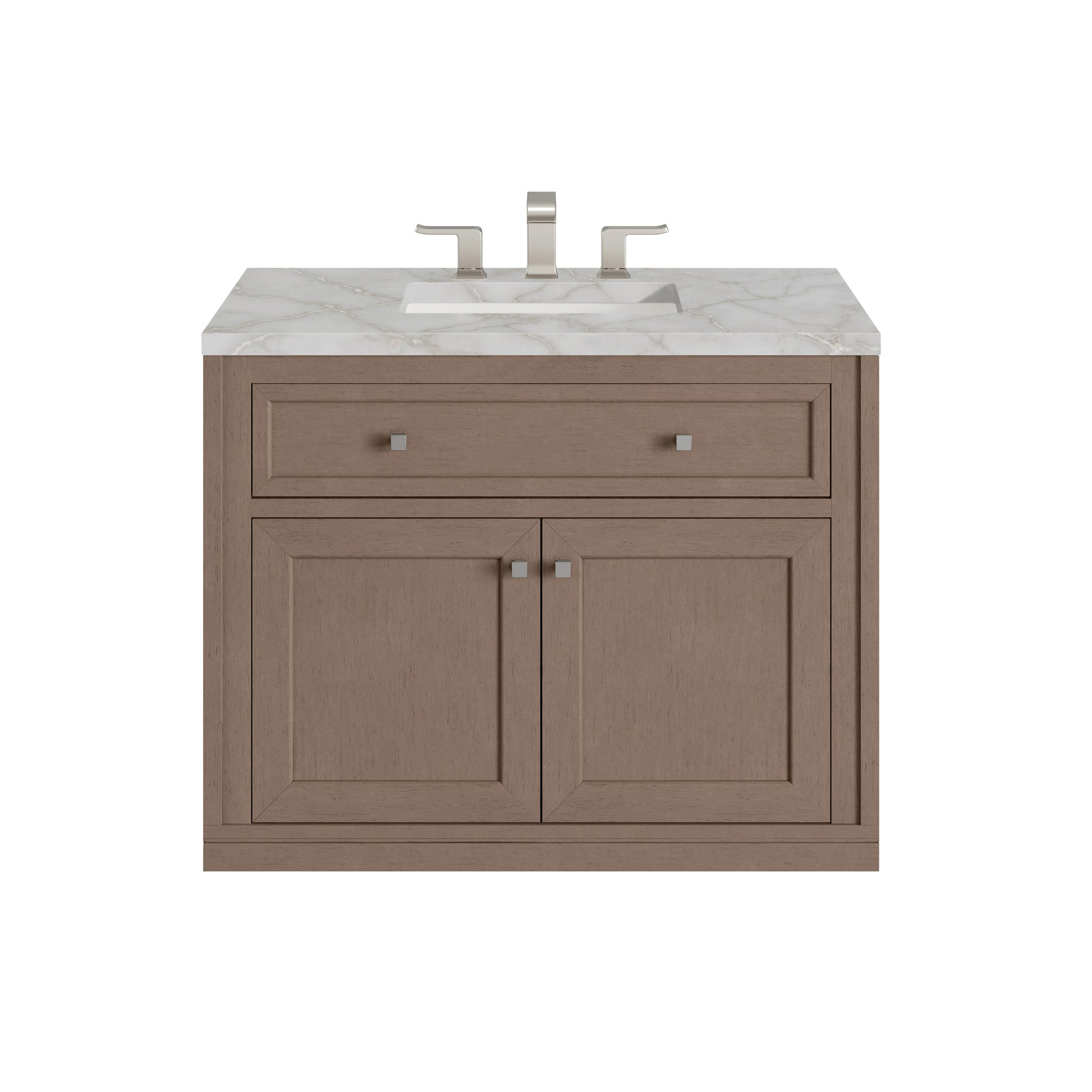 James Martin Vanities Chicago 36" Walnut Whisper Single Vanity With 3cm Victorian Silver Silestone Top