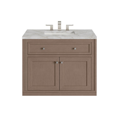 James Martin Vanities Chicago 36" Walnut Whisper Single Vanity With 3cm Victorian Silver Silestone Top