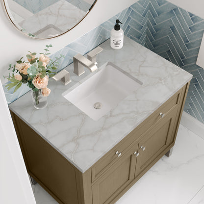 James Martin Vanities Chicago 36" Walnut Whisper Single Vanity With 3cm Victorian Silver Silestone Top