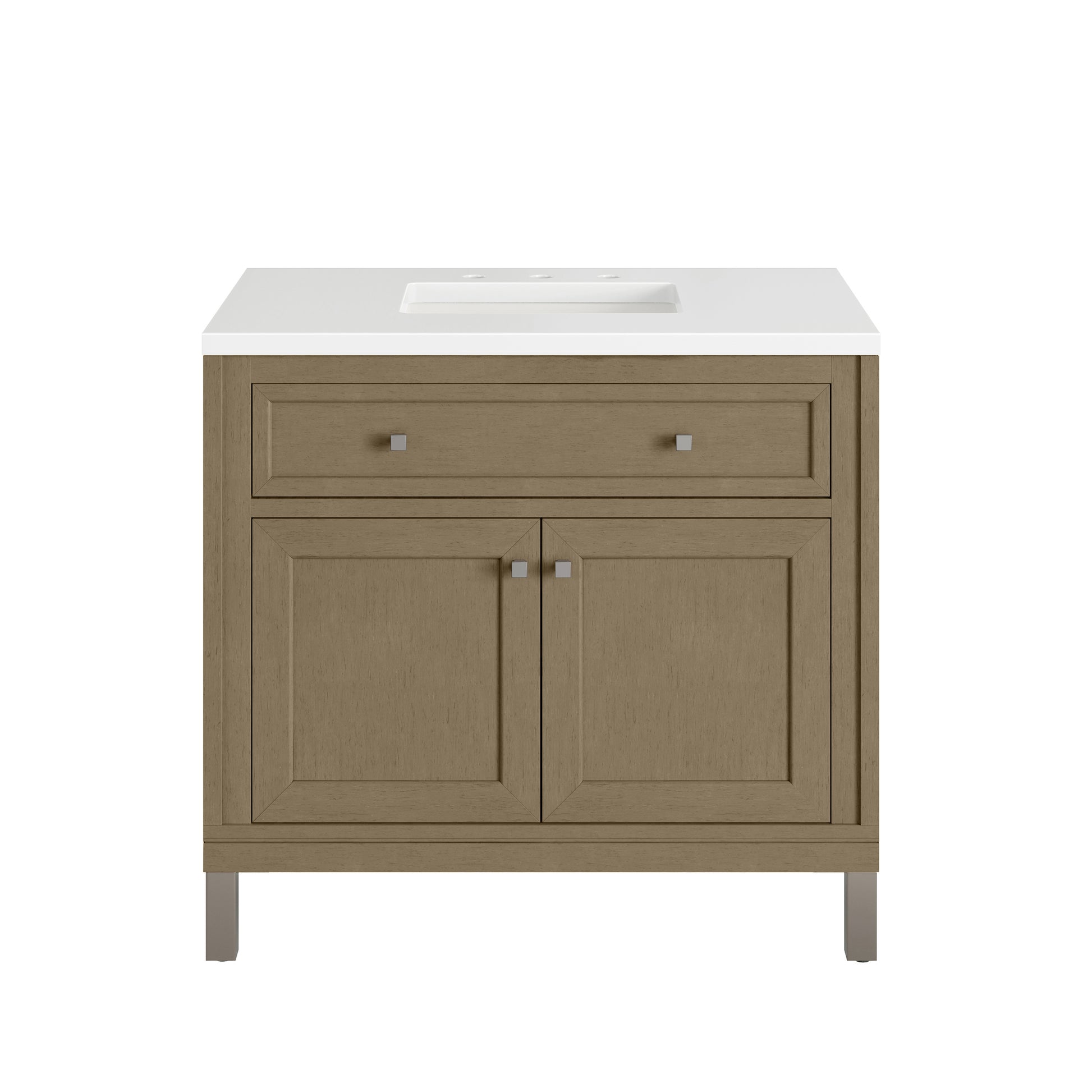 James Martin Vanities Chicago 36" Walnut Whisper Single Vanity With 3cm White Zeus Silestone Top