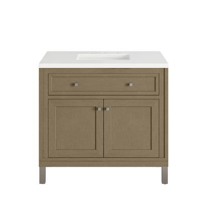 James Martin Vanities Chicago 36" Walnut Whisper Single Vanity With 3cm White Zeus Silestone Top
