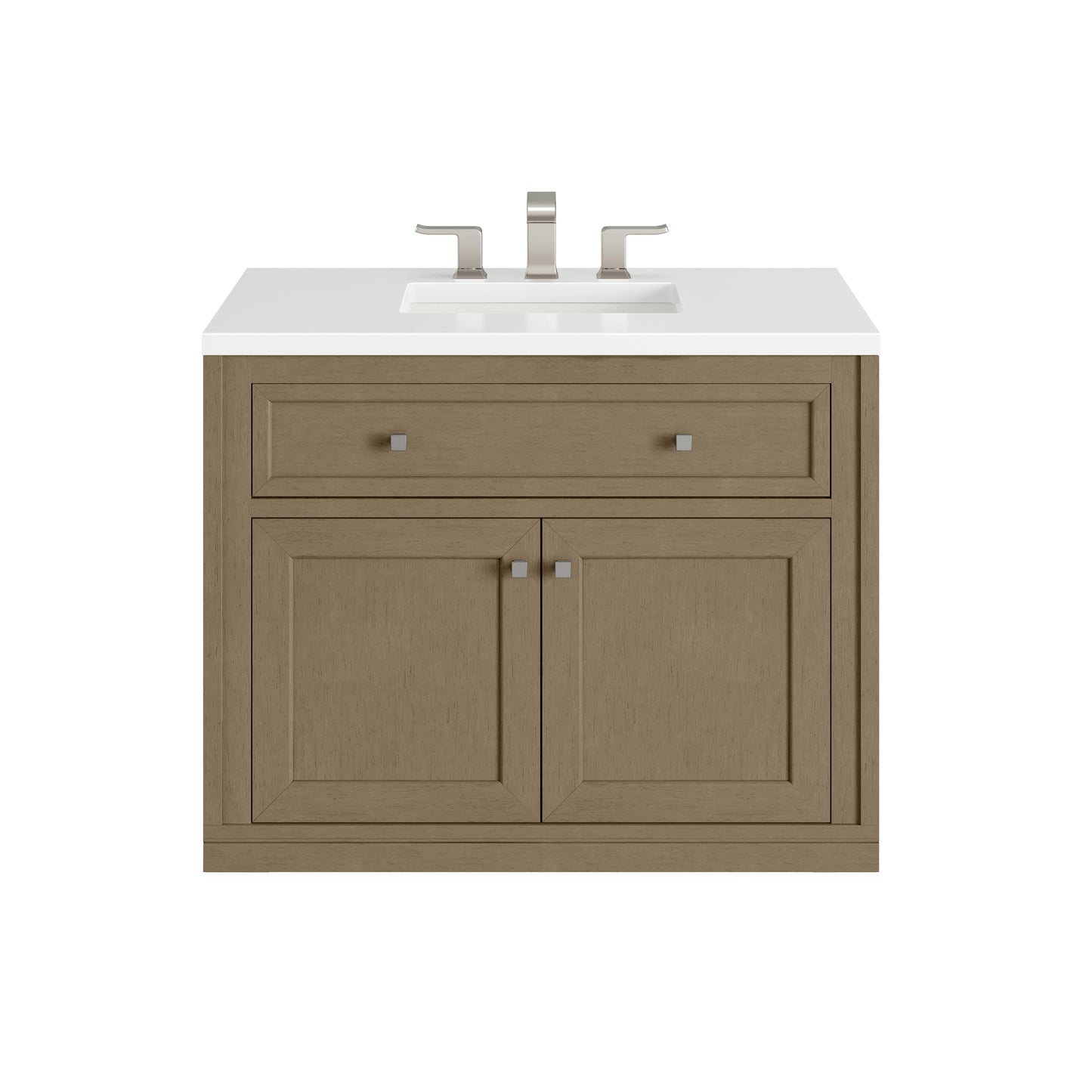 James Martin Vanities Chicago 36" Walnut Whisper Single Vanity With 3cm White Zeus Silestone Top