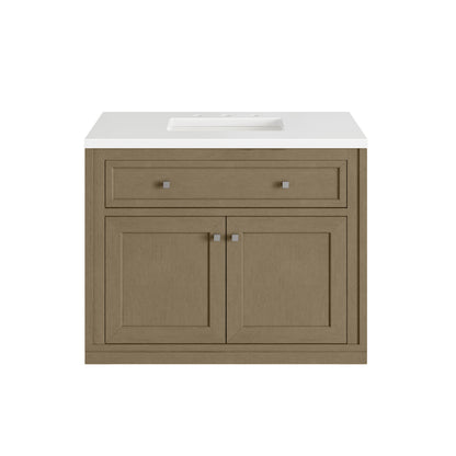 James Martin Vanities Chicago 36" Walnut Whisper Single Vanity With 3cm White Zeus Silestone Top