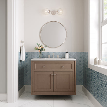 James Martin Vanities Chicago 36" Walnut Whisper Single Vanity With 3cm White Zeus Silestone Top