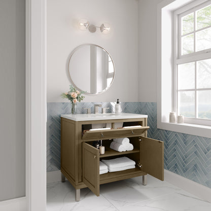 James Martin Vanities Chicago 36" Walnut Whisper Single Vanity With 3cm White Zeus Silestone Top