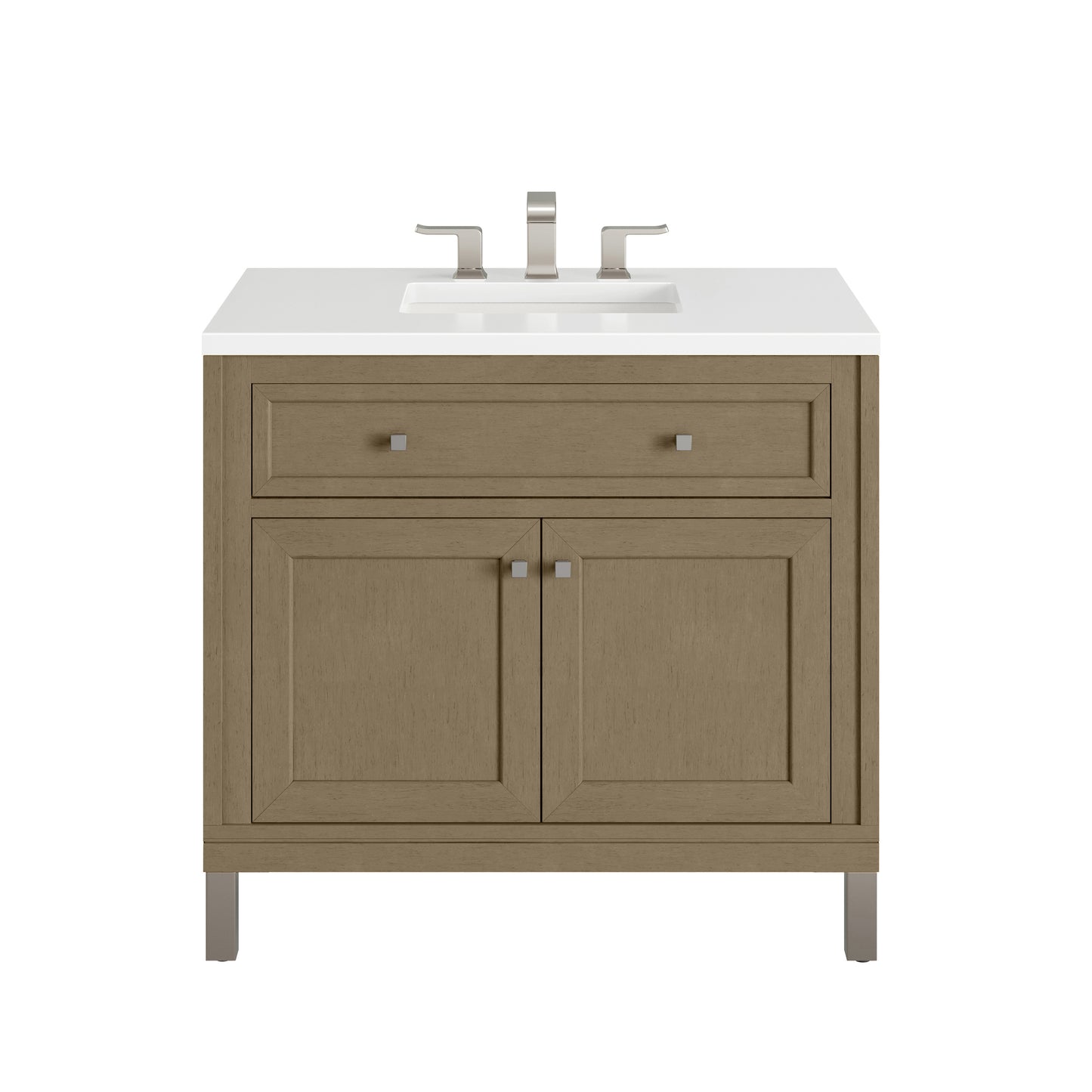 James Martin Vanities Chicago 36" Walnut Whisper Single Vanity With 3cm White Zeus Silestone Top