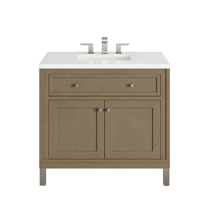 James Martin Vanities Chicago 36" Walnut Whisper Single Vanity With 3cm White Zeus Silestone Top