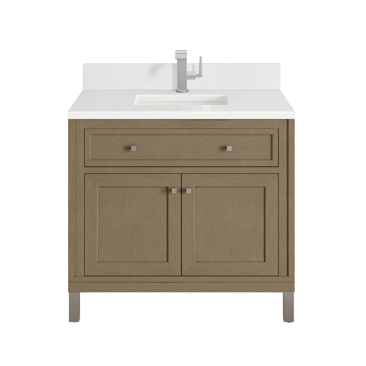 James Martin Vanities Chicago 36" Walnut Whisper Single Vanity With Single Hole 3cm White Zeus Silestone Top and Backsplash