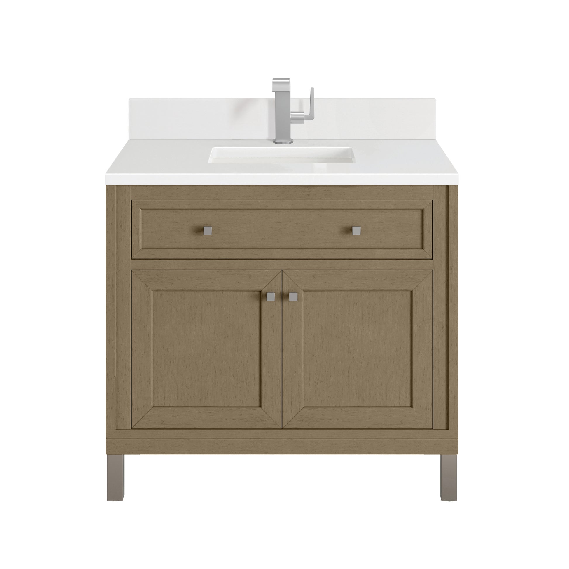 James Martin Vanities Chicago 36" Walnut Whisper Single Vanity With Single Hole 3cm White Zeus Silestone Top and Backsplash