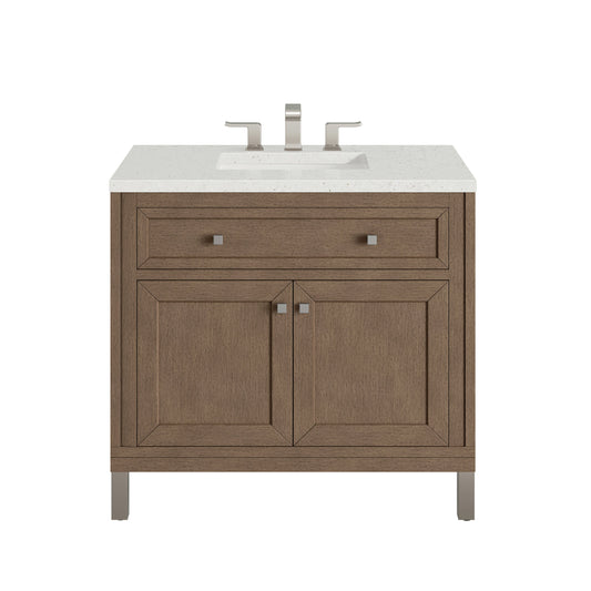 James Martin Vanities Chicago 36" Whitewashed Walnut Single Vanity With 3 cm Lime Delight Quartz Top