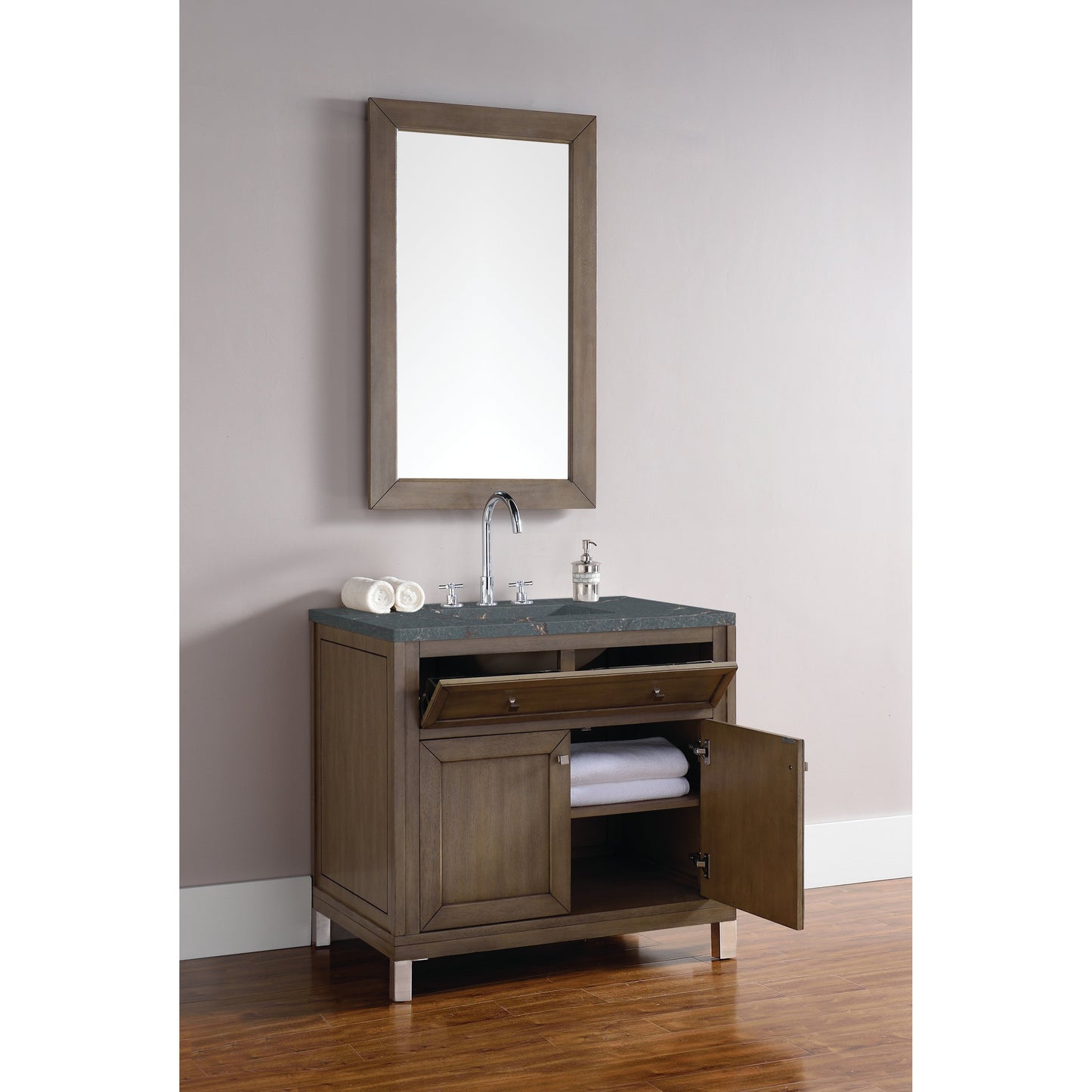 James Martin Vanities Chicago 36" Whitewashed Walnut Single Vanity With 3 cm Parisien Bleu Quartz Top