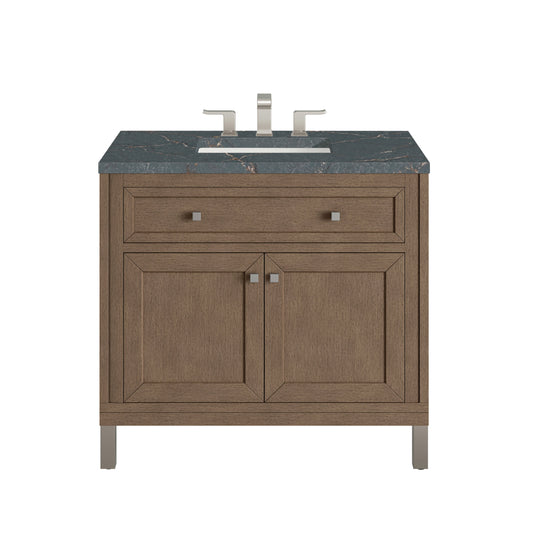 James Martin Vanities Chicago 36" Whitewashed Walnut Single Vanity With 3 cm Parisien Bleu Quartz Top