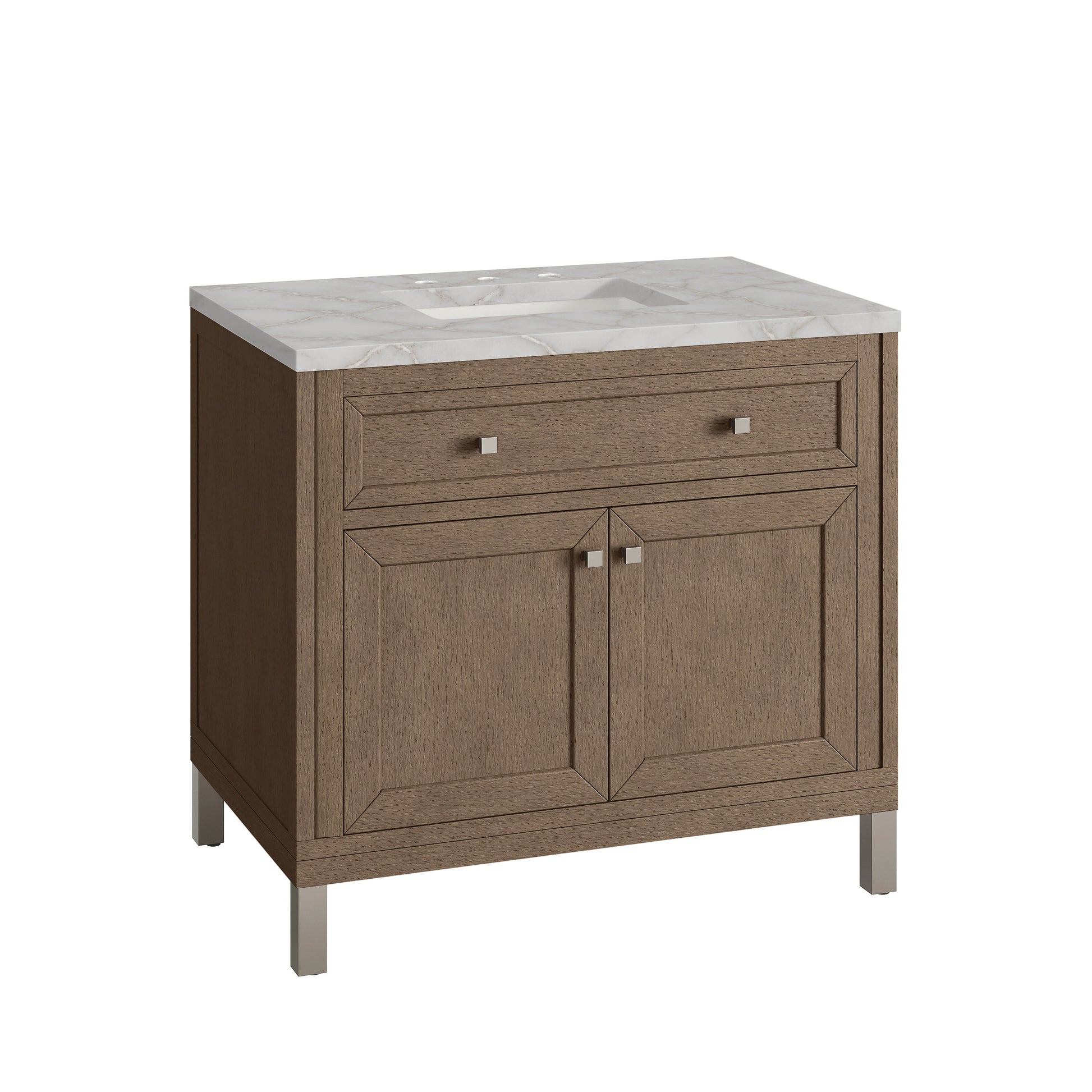 James Martin Vanities Chicago 36" Whitewashed Walnut Single Vanity With 3 cm Victorian Silver Quartz Top