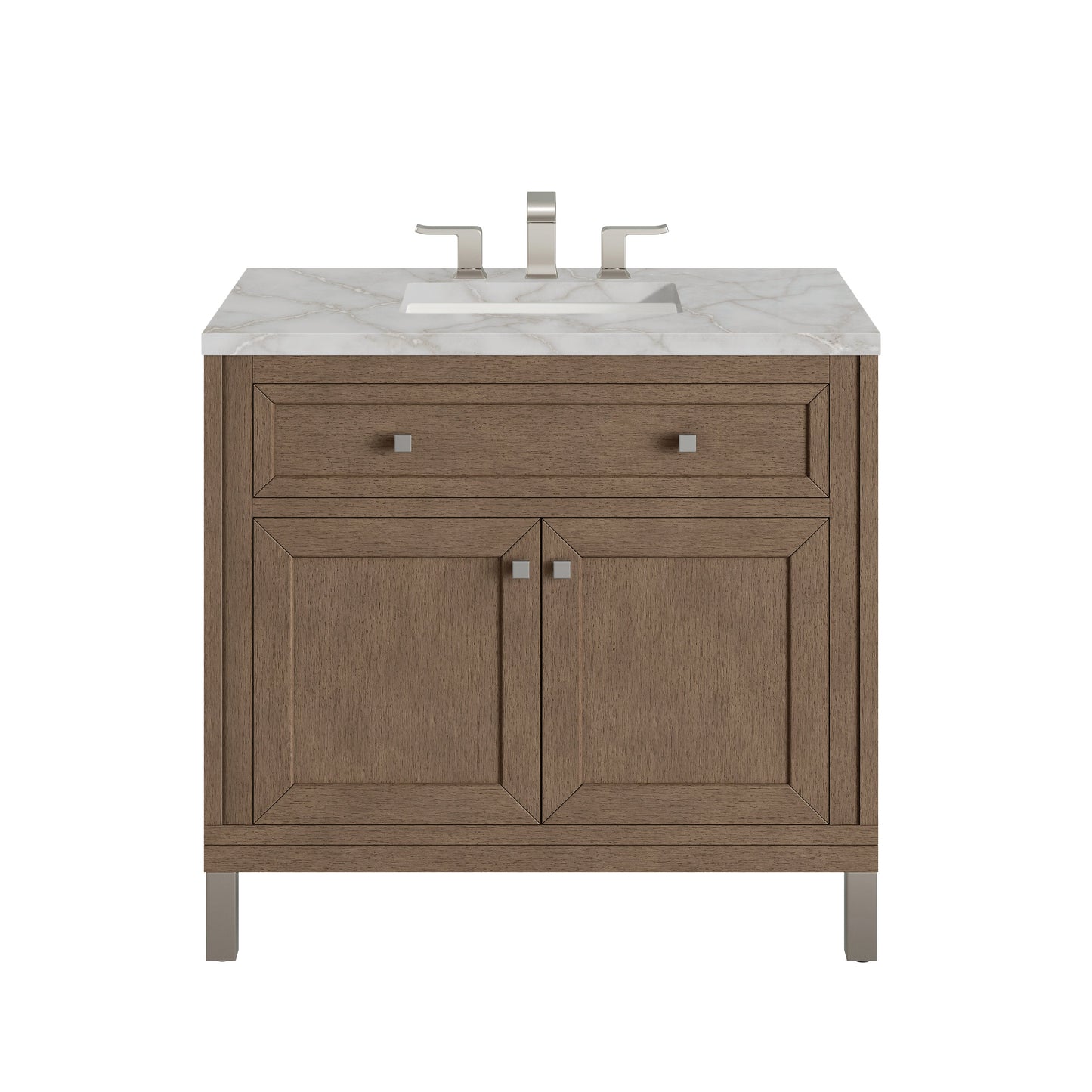 James Martin Vanities Chicago 36" Whitewashed Walnut Single Vanity With 3 cm Victorian Silver Quartz Top