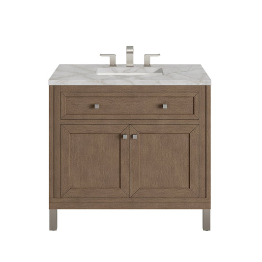 James Martin Vanities Chicago 36" Whitewashed Walnut Single Vanity With 3 cm Victorian Silver Quartz Top