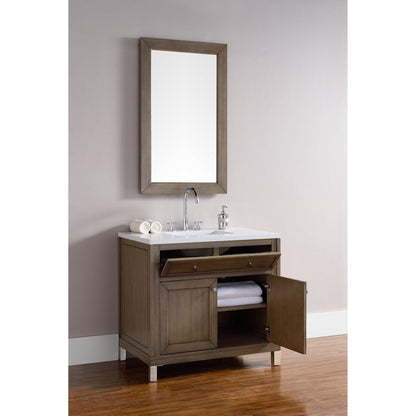 James Martin Vanities Chicago 36" Whitewashed Walnut Single Vanity With 3cm White Zeus Quartz Top