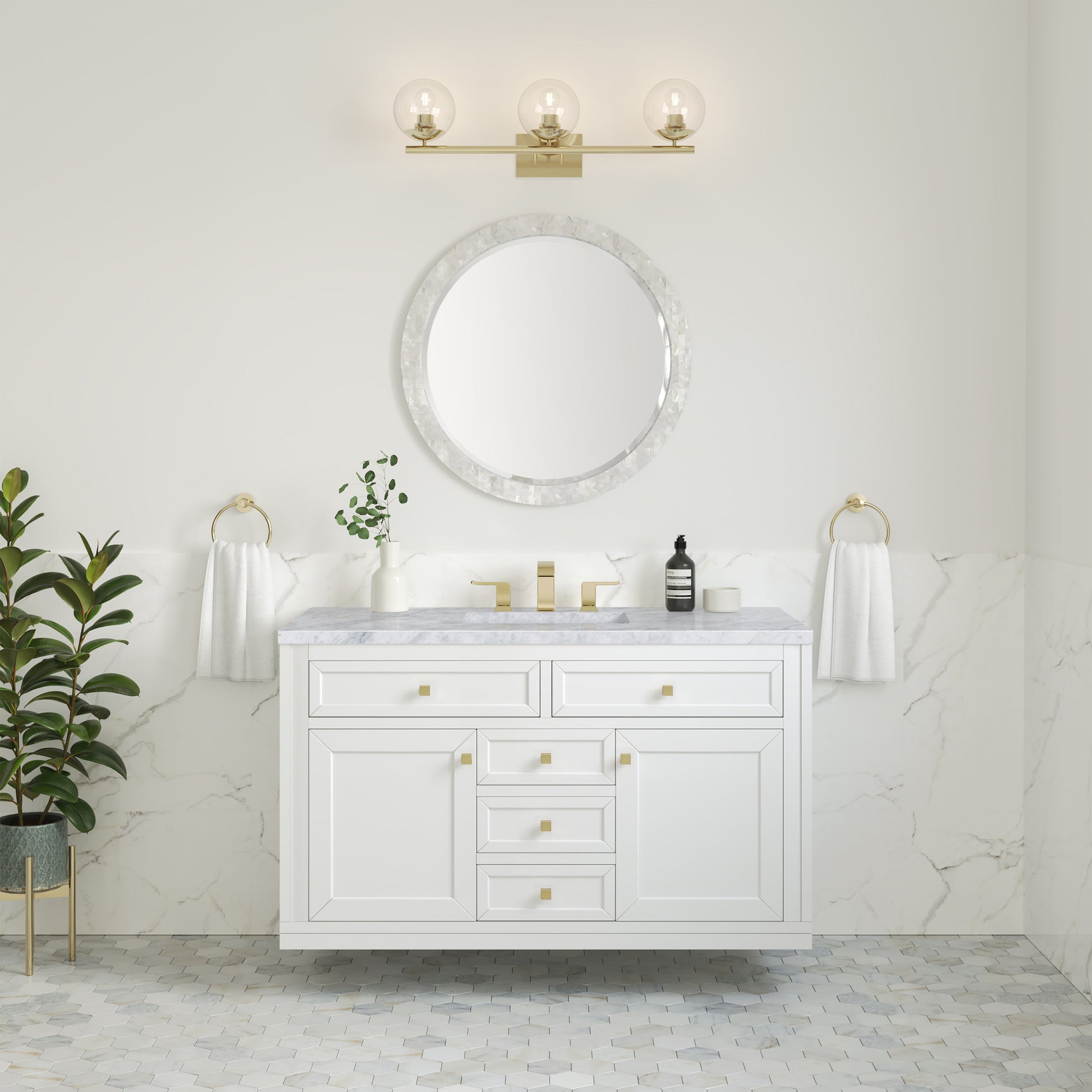 James Martin Vanities Chicago 48" Glossy White Single Vanity With 3 cm Carrara Marble Top