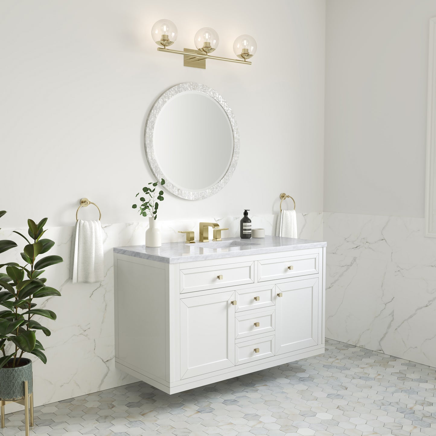 James Martin Vanities Chicago 48" Glossy White Single Vanity With 3 cm Carrara Marble Top