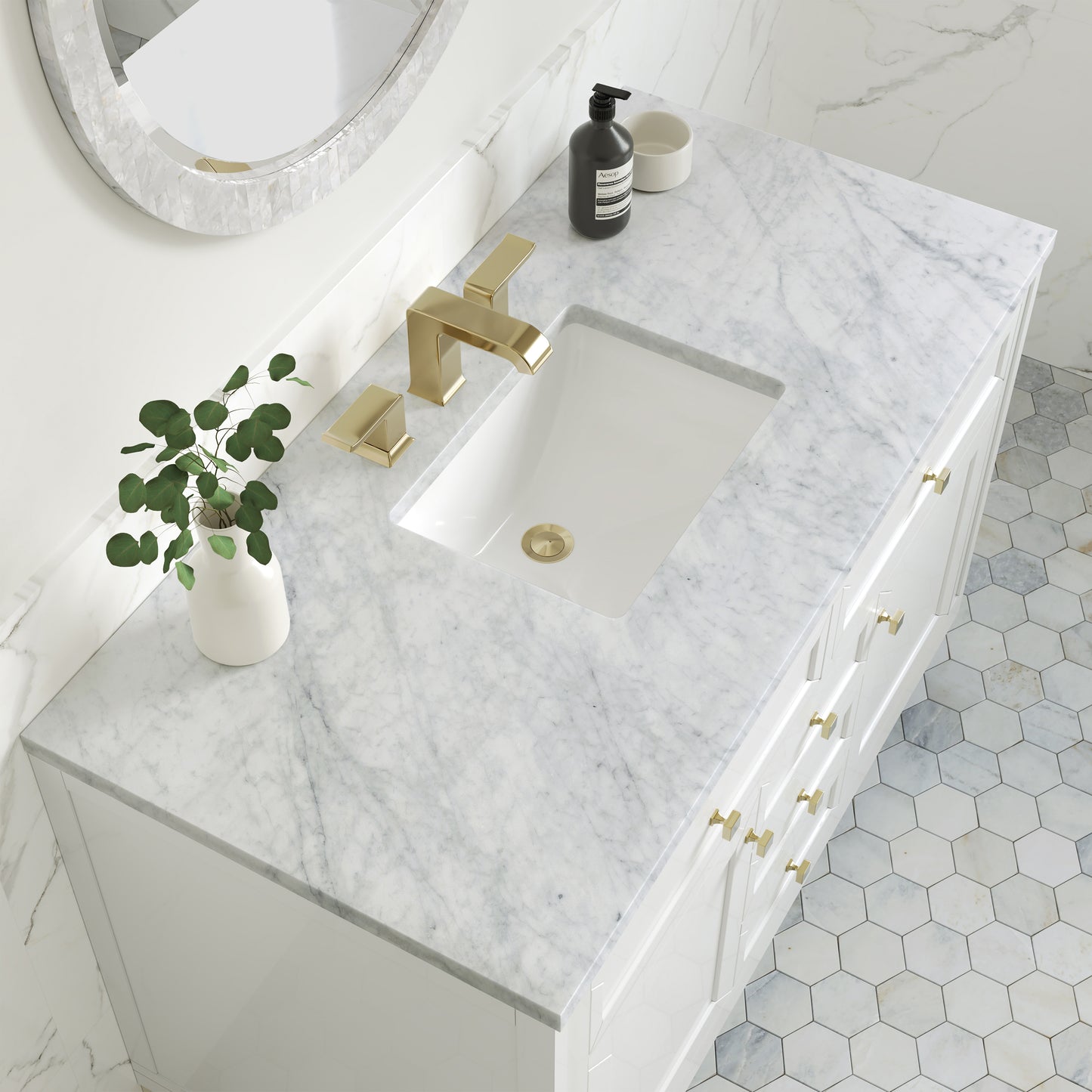 James Martin Vanities Chicago 48" Glossy White Single Vanity With 3 cm Carrara Marble Top