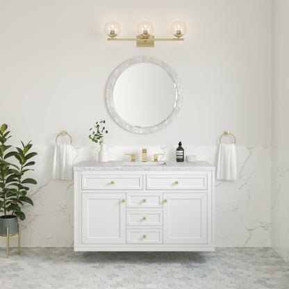 James Martin Vanities Chicago 48" Glossy White Single Vanity With 3 cm Eternal Jasmine Pearl Silestone Top and FreePower Wireless Charger