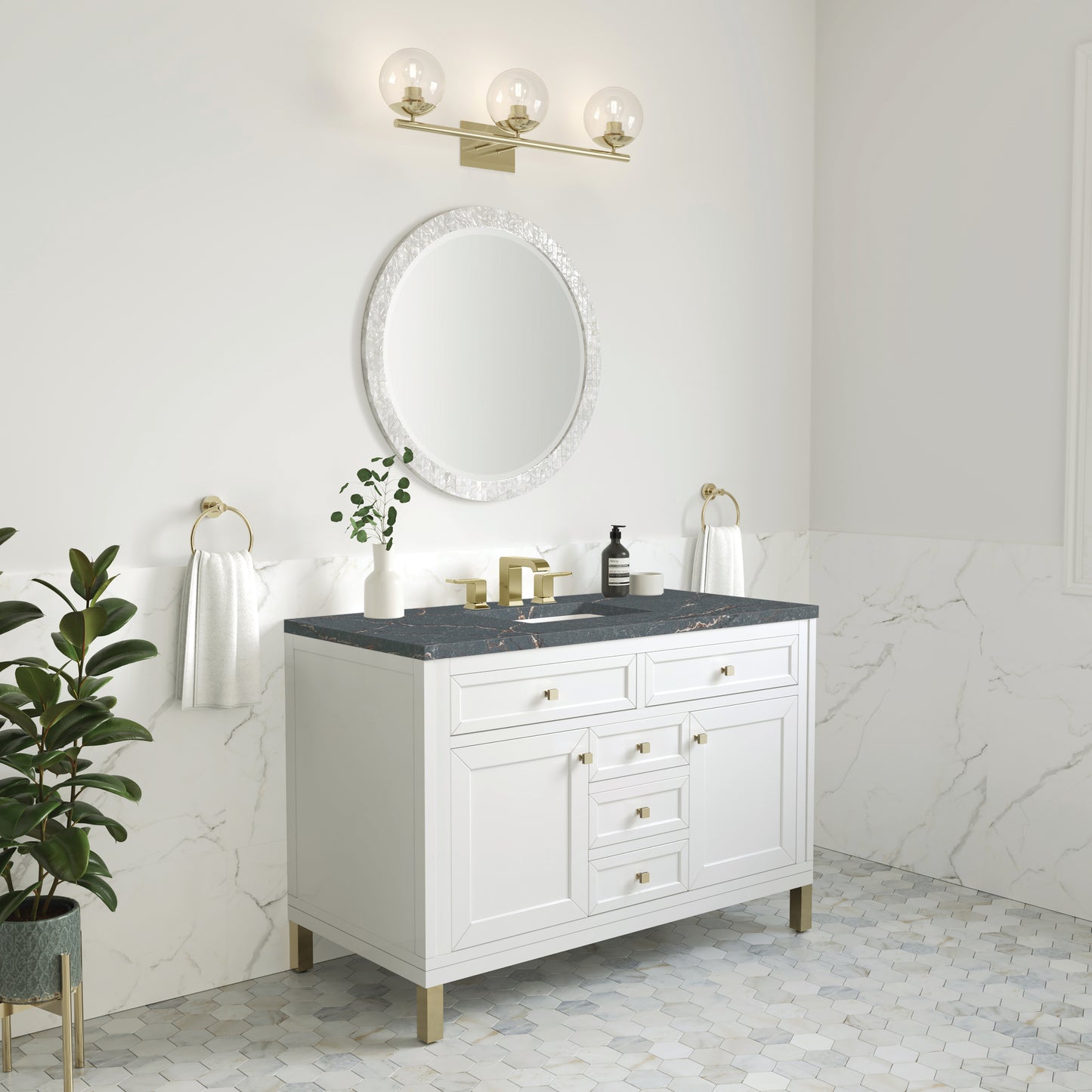 James Martin Vanities Chicago 48" Glossy White Single Vanity With 3 cm Parisien Bleu Silestone Top