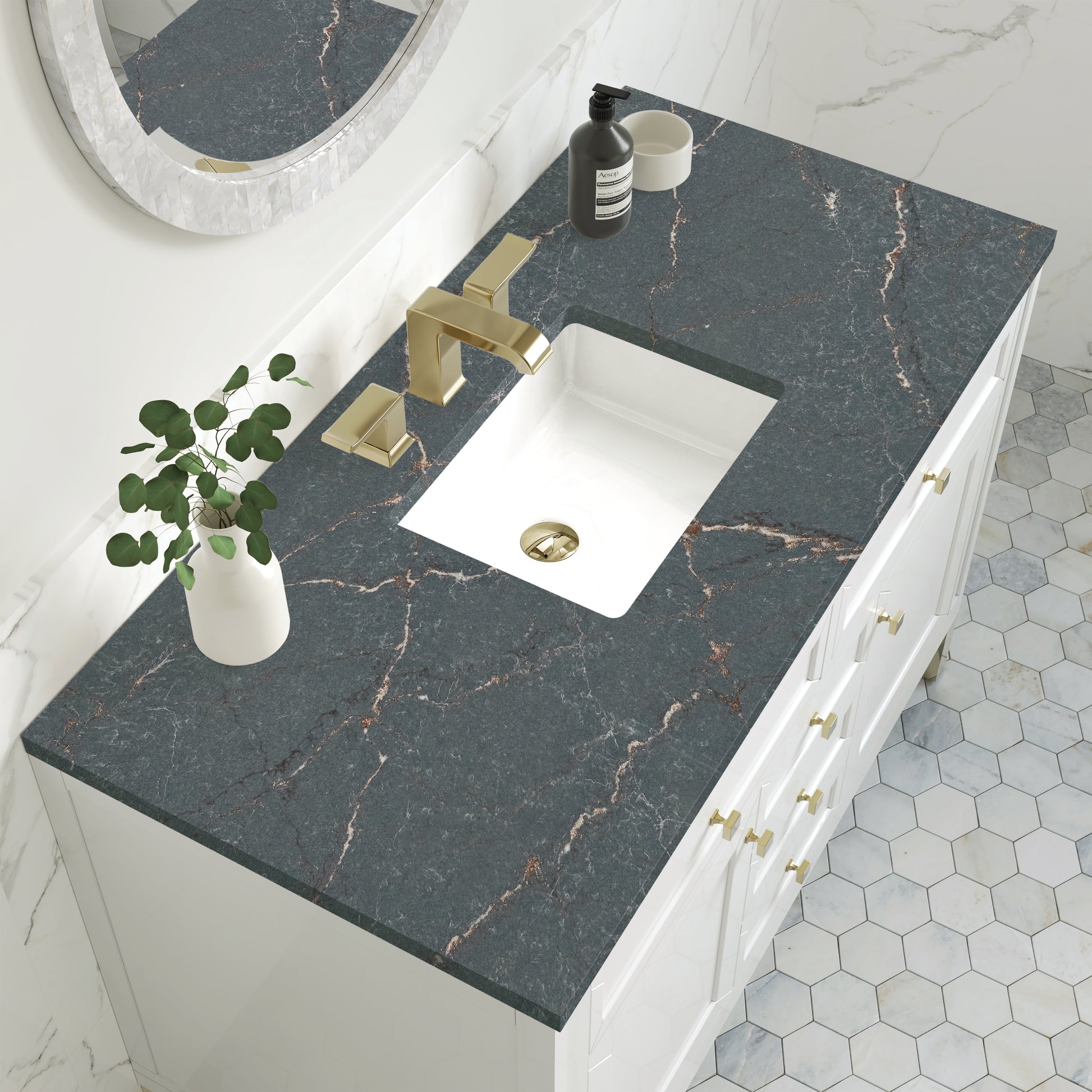 James Martin Vanities Chicago 48" Glossy White Single Vanity With 3 cm Parisien Bleu Silestone Top