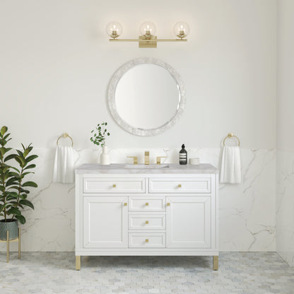 James Martin Vanities Chicago 48" Glossy White Single Vanity With 3 cm Victorian Silver Silestone Top and FreePower Wireless Charger