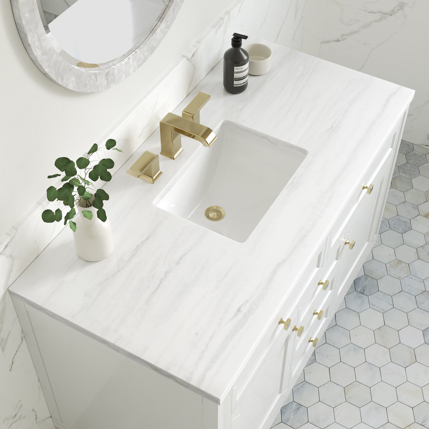 James Martin Vanities Chicago 48" Glossy White Single Vanity With 3cm Arctic Fall Solid Surface Top