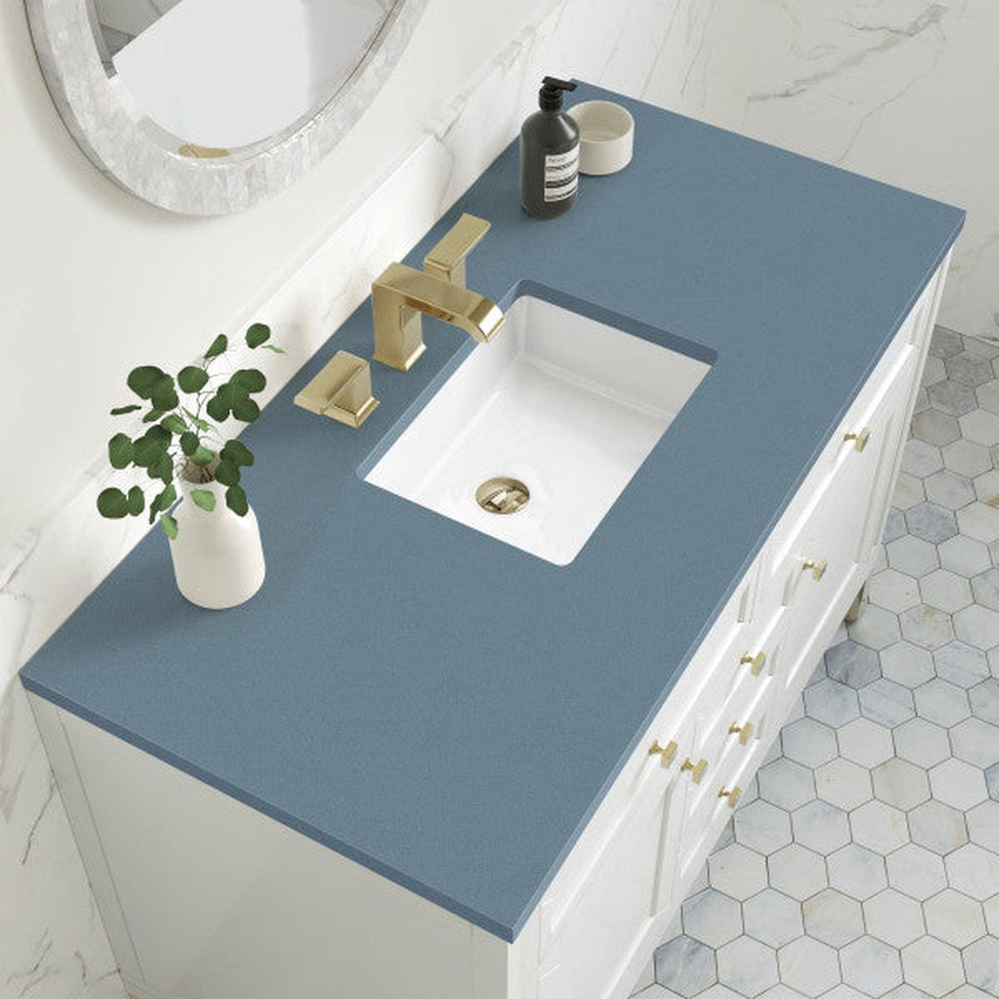 James Martin Vanities Chicago 48" Glossy White Single Vanity With 3cm Cala Blue Top