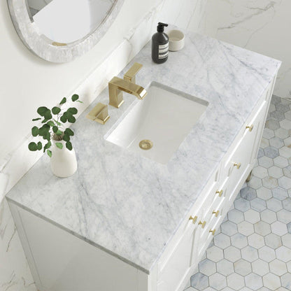 James Martin Vanities Chicago 48" Glossy White Single Vanity With 3cm Carrara Marble Top