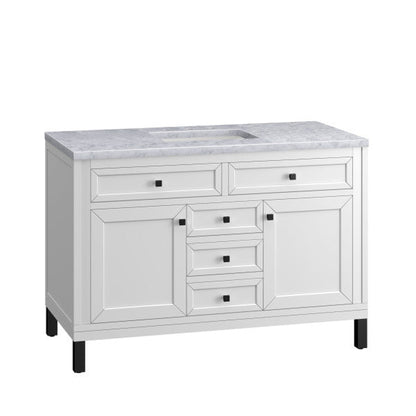 James Martin Vanities Chicago 48" Glossy White Single Vanity With 3cm Carrara Marble Top