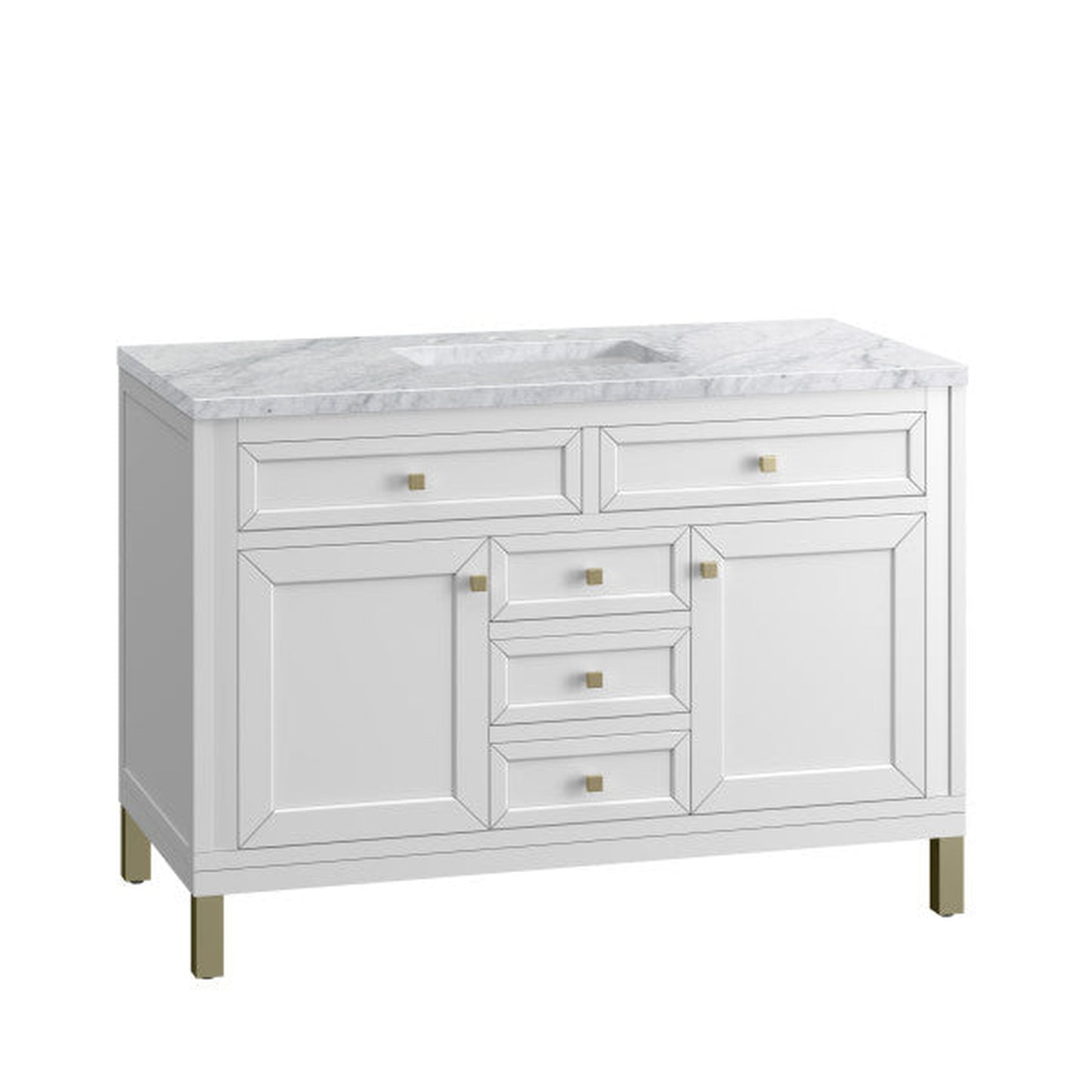 James Martin Vanities Chicago 48" Glossy White Single Vanity With 3cm Carrara Marble Top