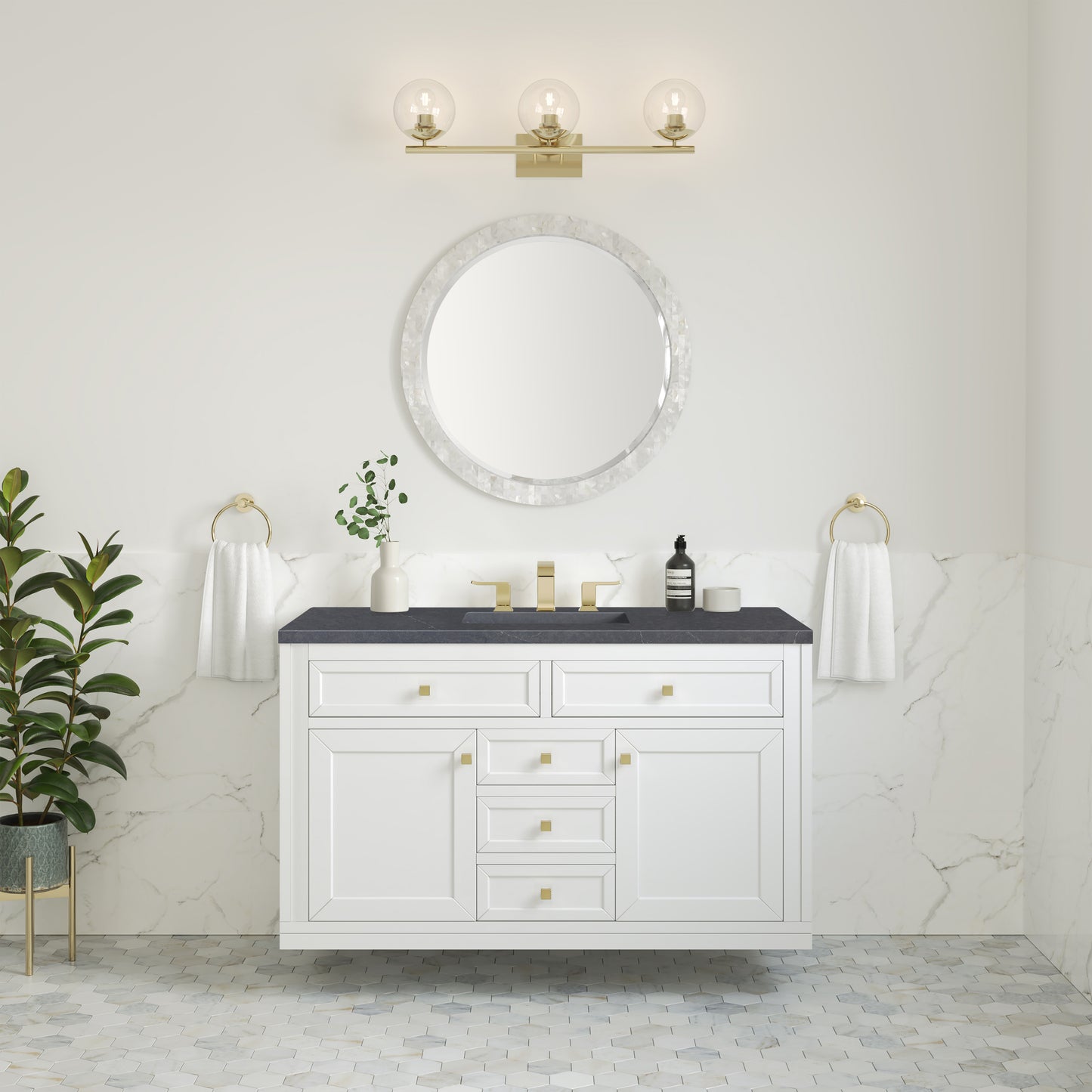 James Martin Vanities Chicago 48" Glossy White Single Vanity With 3cm Charcoal Soapstone Silestone Top