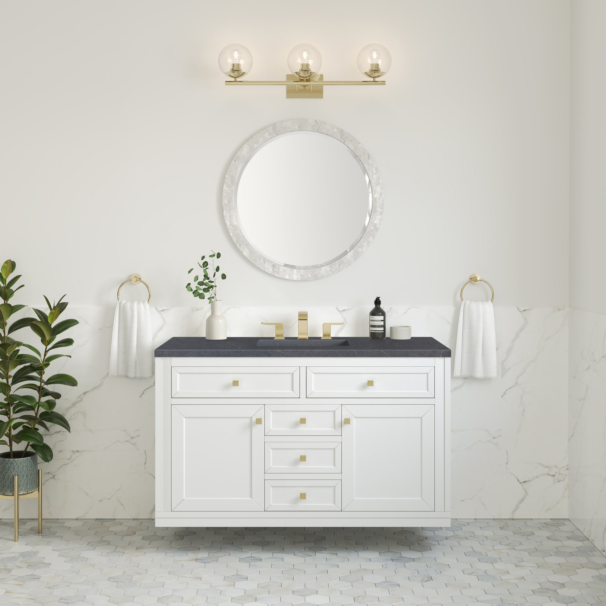 James Martin Vanities Chicago 48" Glossy White Single Vanity With 3cm Charcoal Soapstone Silestone Top
