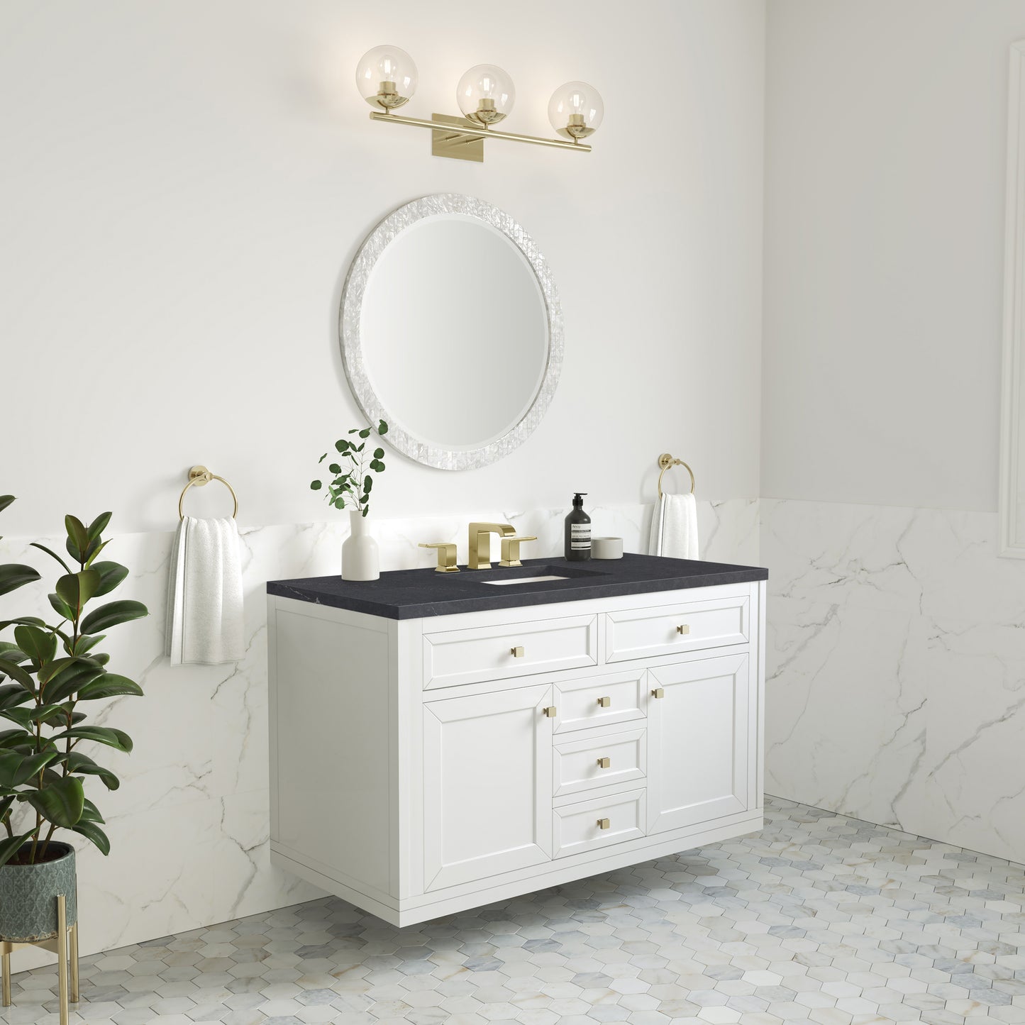 James Martin Vanities Chicago 48" Glossy White Single Vanity With 3cm Charcoal Soapstone Silestone Top