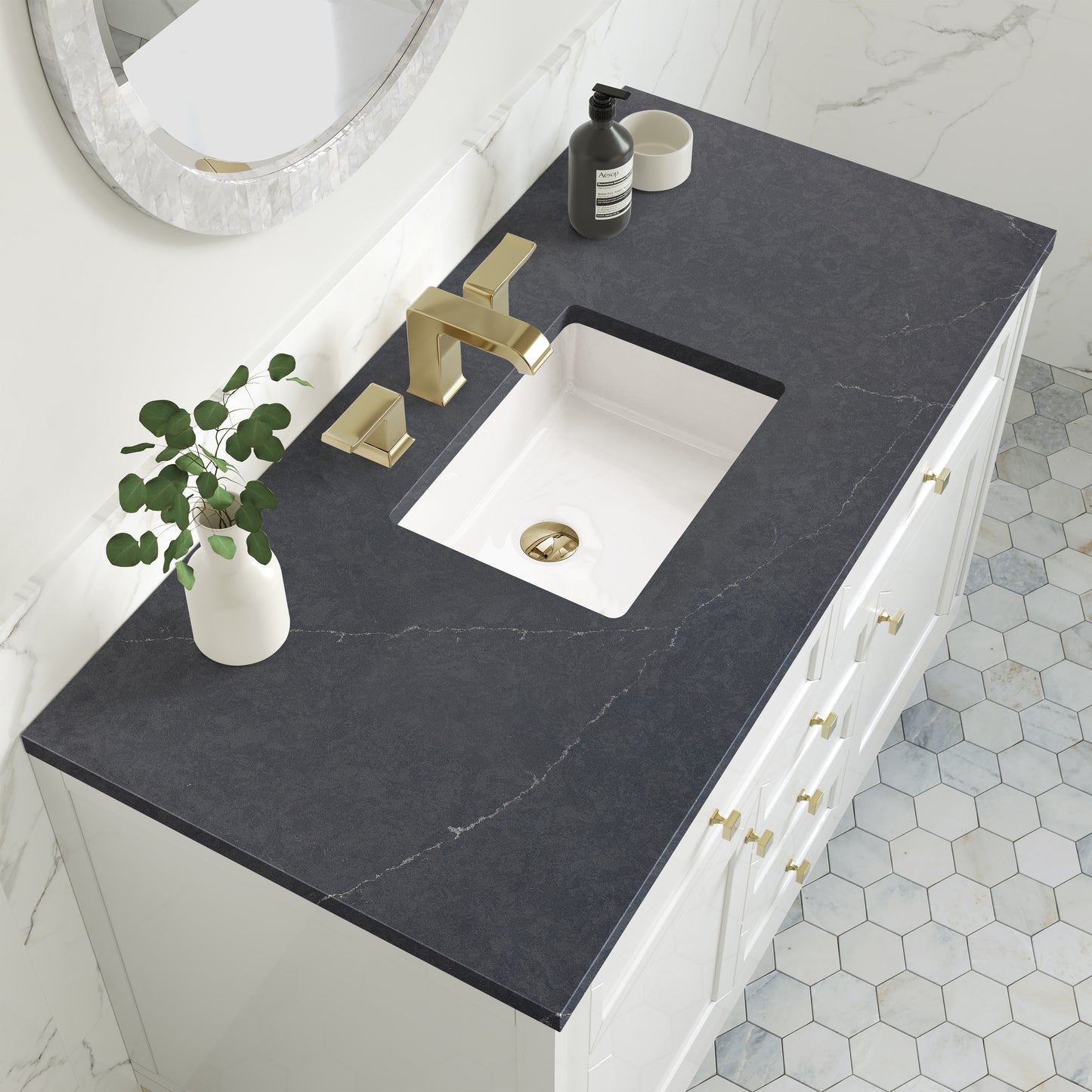 James Martin Vanities Chicago 48" Glossy White Single Vanity With 3cm Charcoal Soapstone Silestone Top