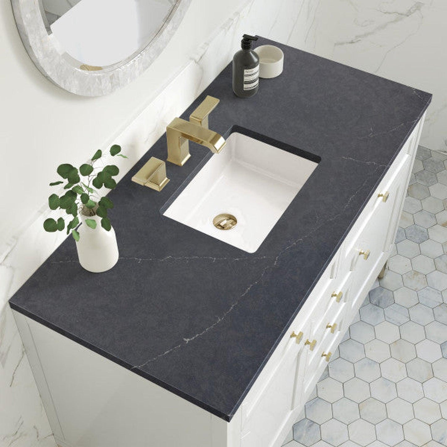 James Martin Vanities Chicago 48" Glossy White Single Vanity With 3cm Charcoal Soapstone Top