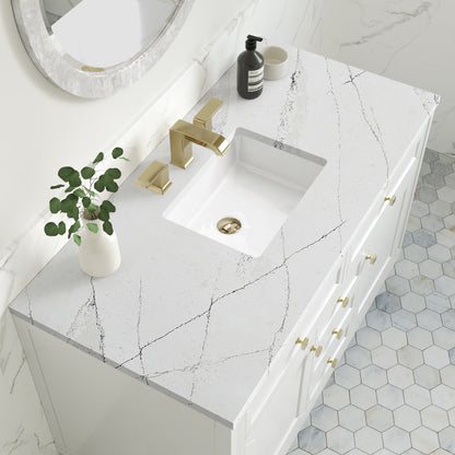 James Martin Vanities Chicago 48" Glossy White Single Vanity With 3cm Ethereal Noctis Silestone Top