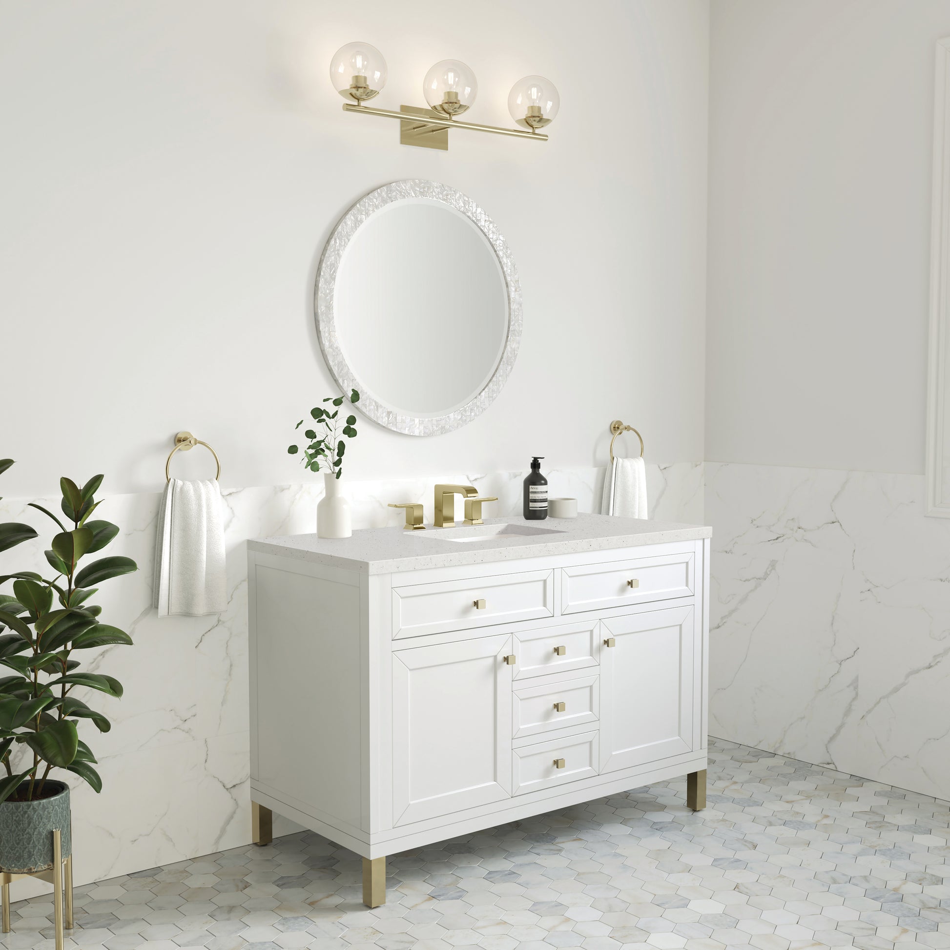 James Martin Vanities Chicago 48" Glossy White Single Vanity With 3cm Lime Delight Silestone Top