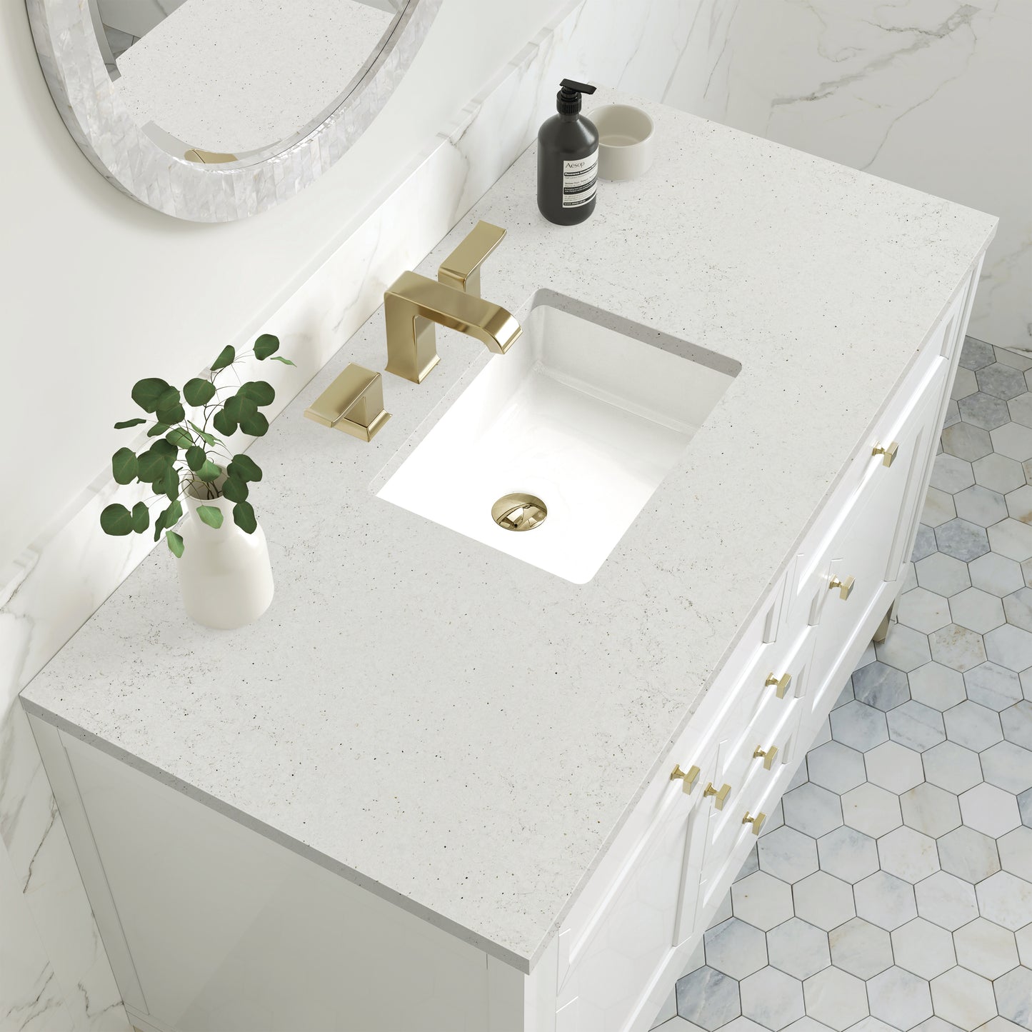 James Martin Vanities Chicago 48" Glossy White Single Vanity With 3cm Lime Delight Silestone Top