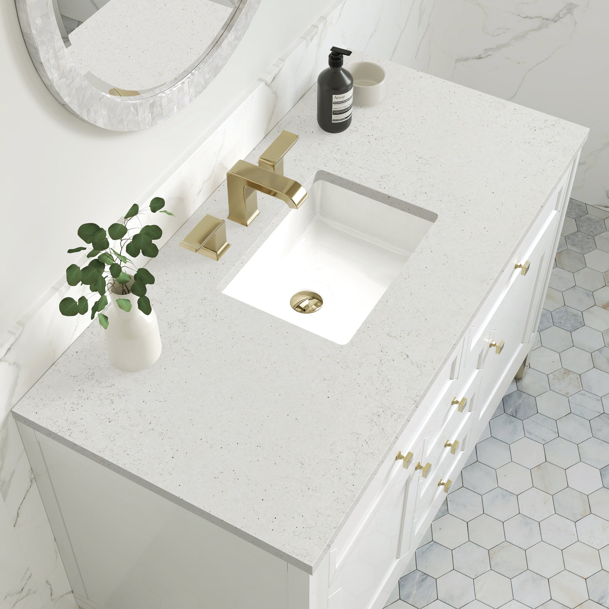 James Martin Vanities Chicago 48" Glossy White Single Vanity With 3cm Lime Delight Silestone Top